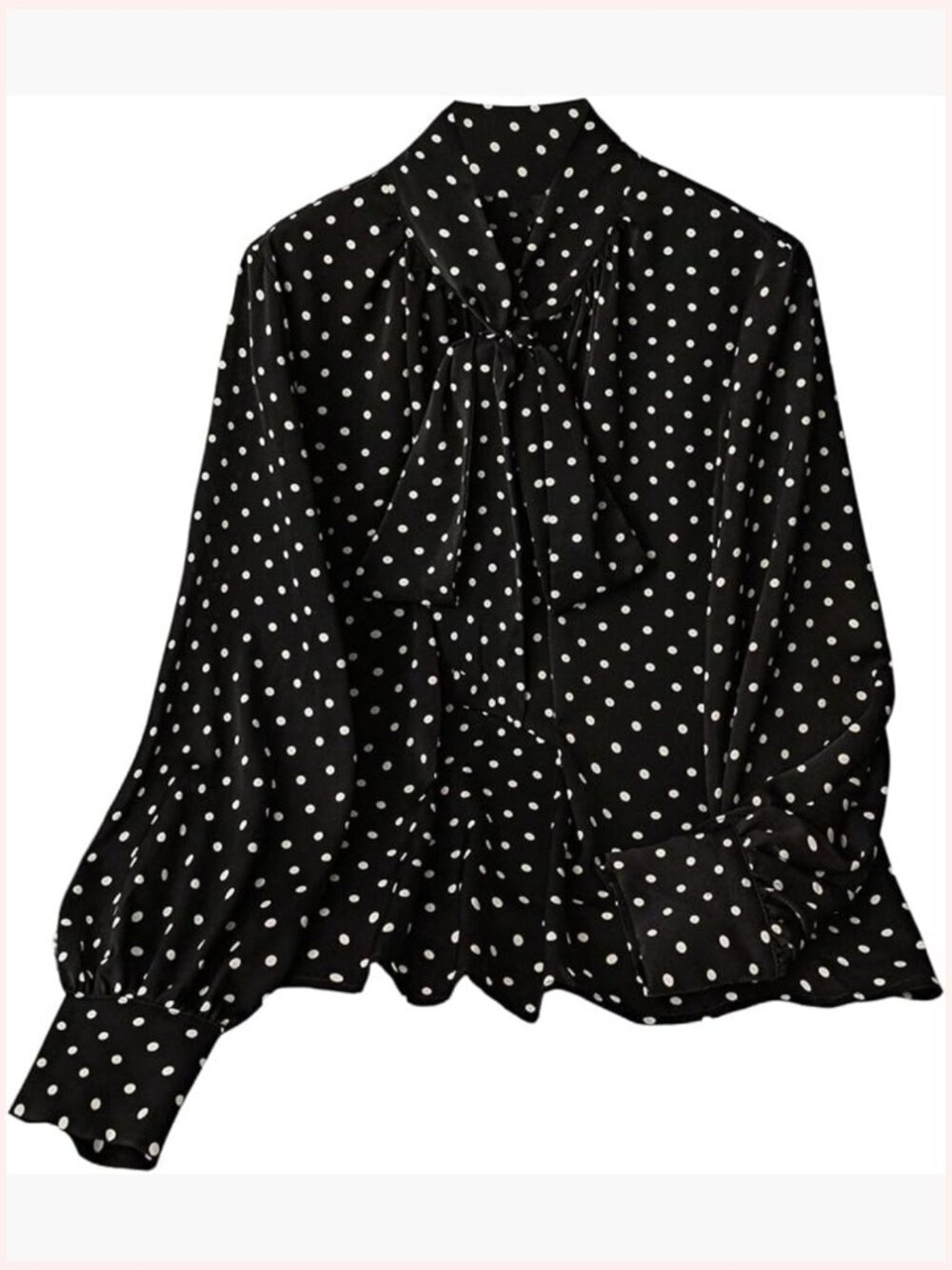 Plus Size Polka Dot Long Sleeve Bow Tie Blouse Dressy Business Casual Top